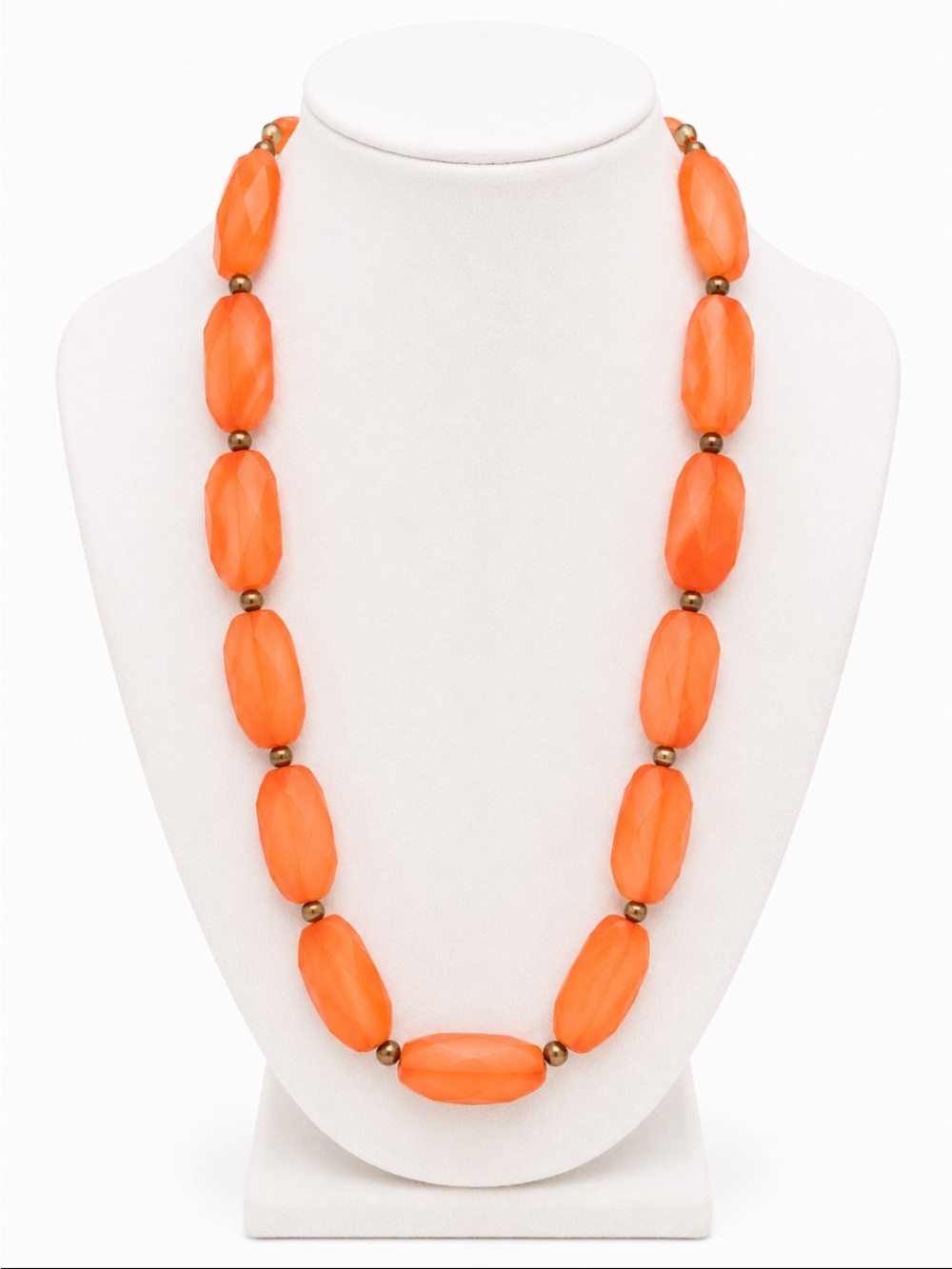 Bold Coral Orange Faceted Bead Statement Necklace with Gold-Tone Accents